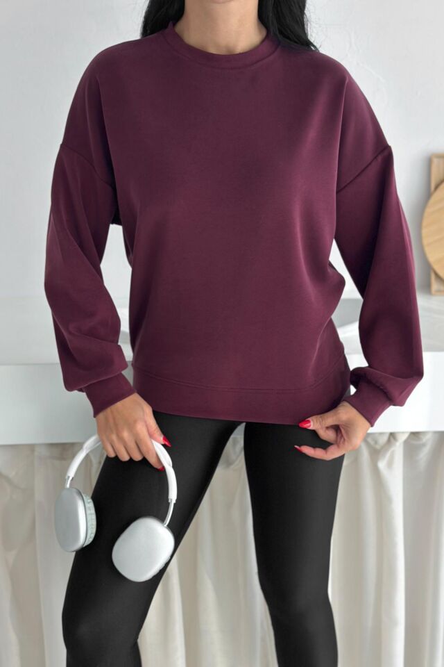 Balenbi Premium Modal Kumaş Bisiklet Yaka Kadın Sweatshirt 1124 XL - Bordo