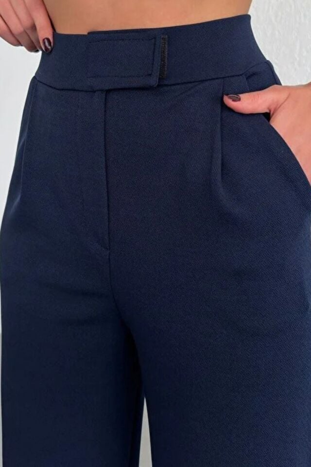 Balenbi Kadın Likralı Cırt Kapama Palazzo Pantolon 1077 34 - Koyu Lacivert