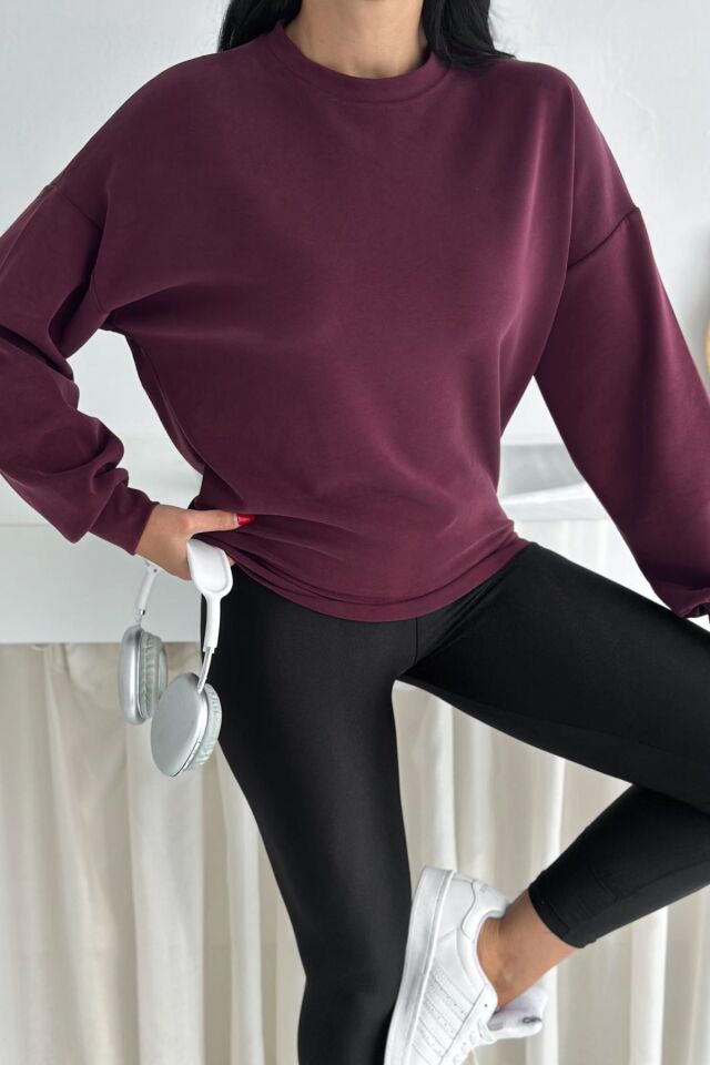 Balenbi Premium Modal Kumaş Bisiklet Yaka Kadın Sweatshirt 1124 XL - Bordo