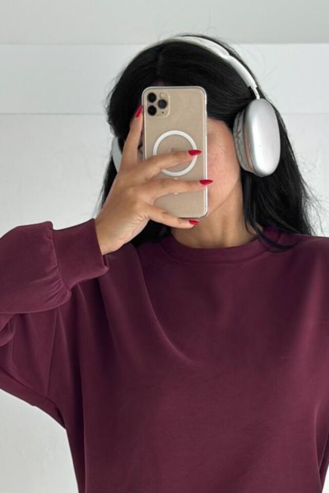 Balenbi Premium Modal Kumaş Bisiklet Yaka Kadın Sweatshirt 1124 XL - Bordo