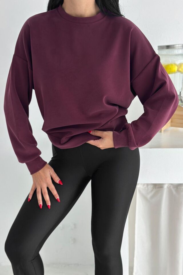 Balenbi Premium Modal Kumaş Bisiklet Yaka Kadın Sweatshirt 1124 Bordo - XL