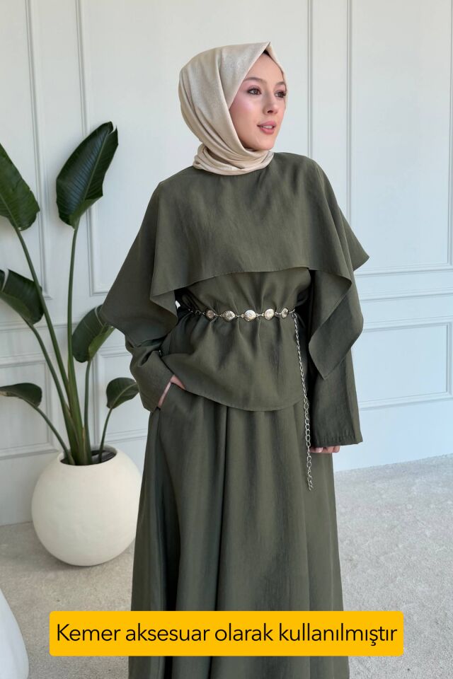 Balenbi Pelerin Detaylı Kemerli Tesettür Kadın Etekli Takım 1202 – Form Serisi