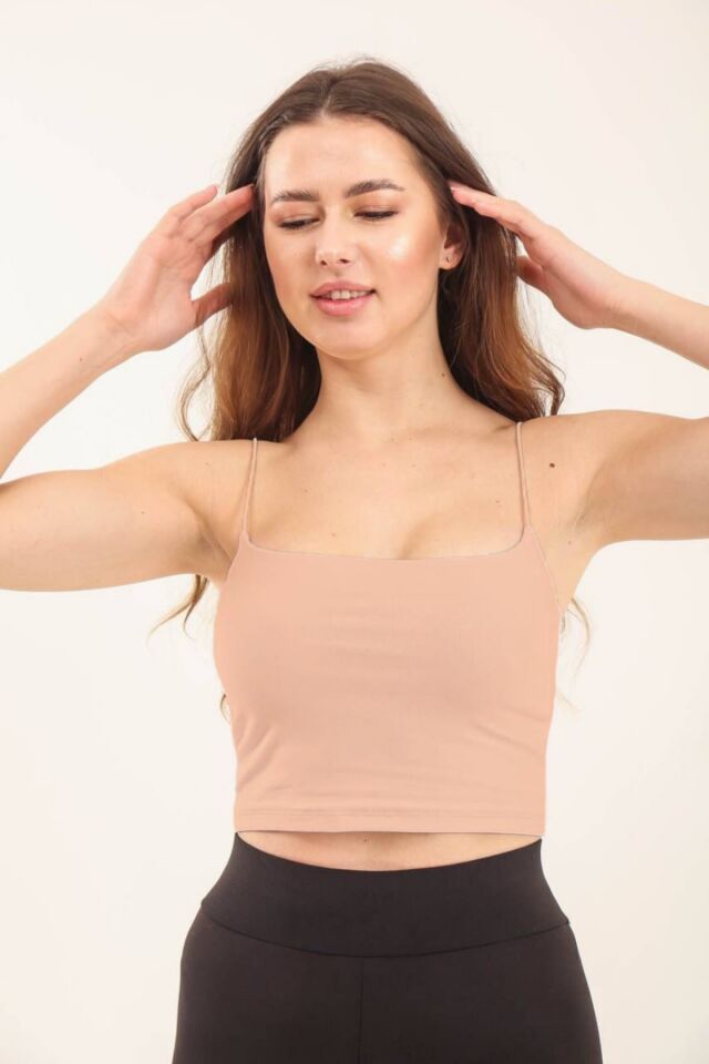 Balenbi Kadın Basic Ip Askılı Penye Crop Body 1066 Somon - S