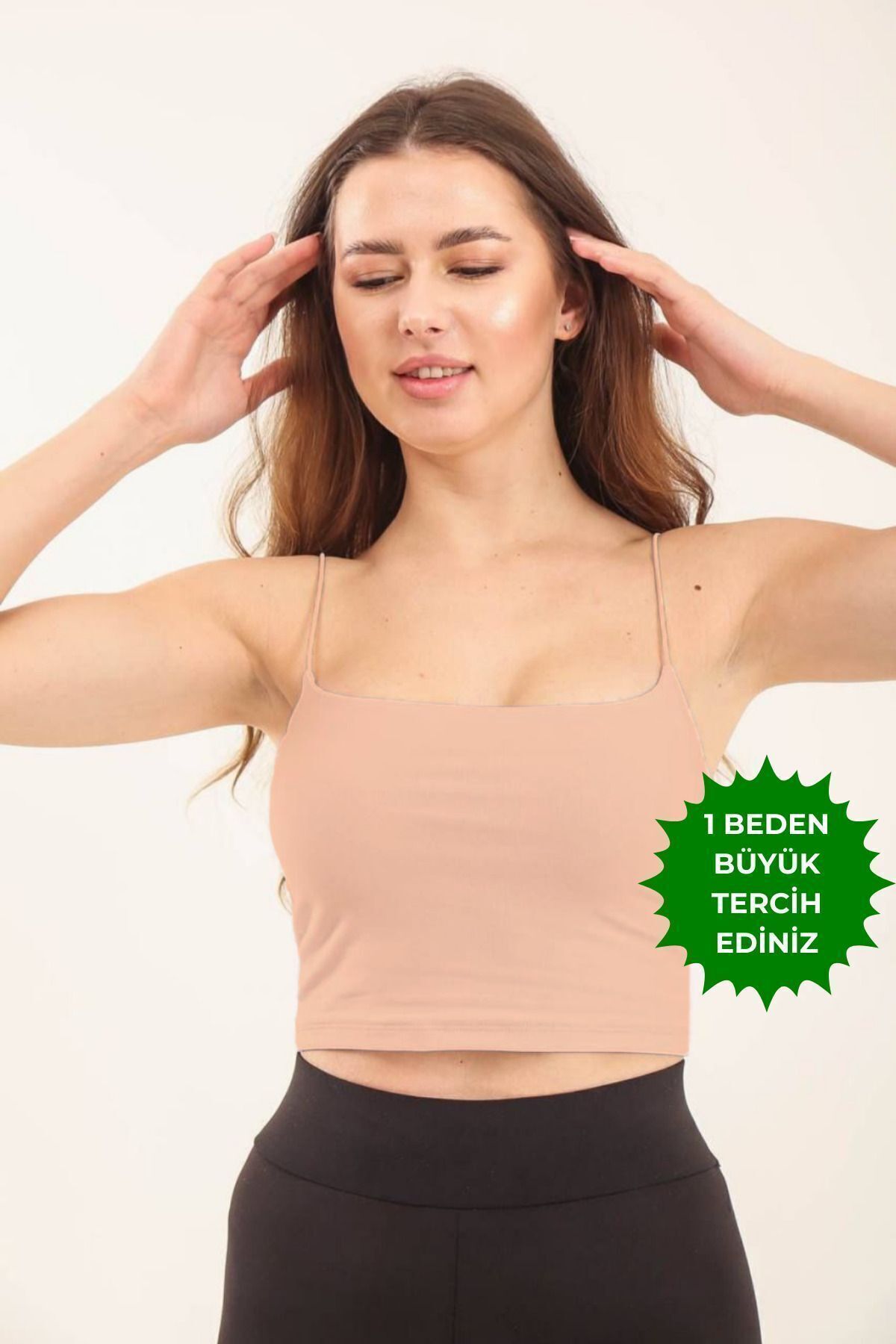 Balenbi Kadın Basic Ip Askılı Penye Crop Body 1066 S - Somon