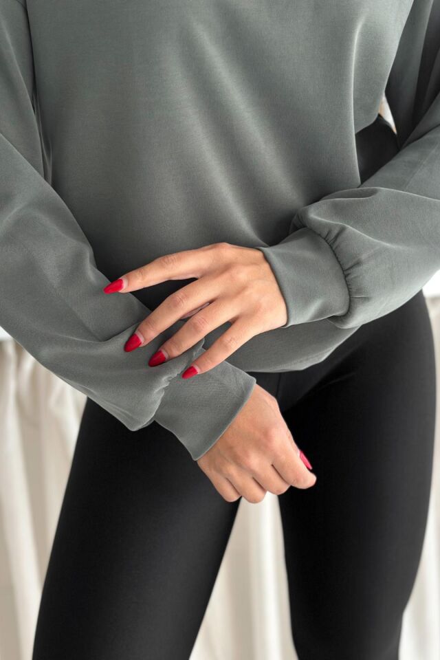 Balenbi Premium Modal Kumaş Bisiklet Yaka Kadın Sweatshirt 1124 XL - Gri