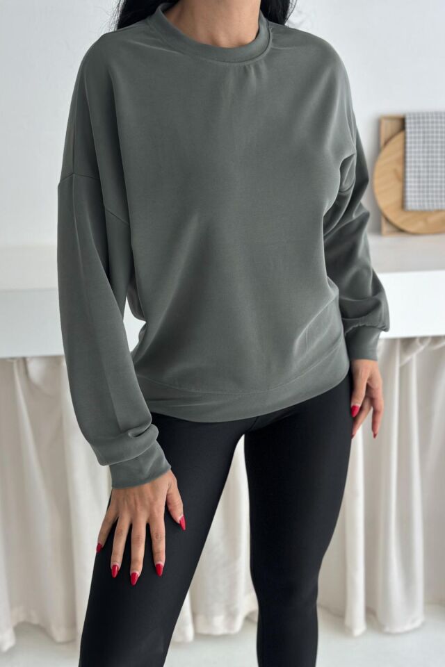 Balenbi Premium Modal Kumaş Bisiklet Yaka Kadın Sweatshirt 1124 XL - Gri