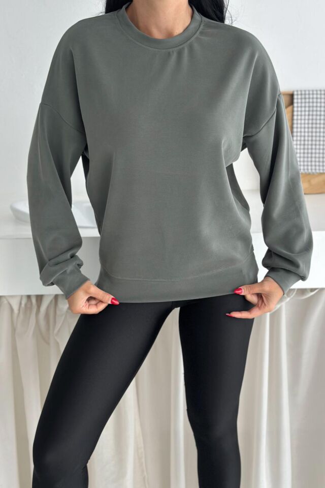 Balenbi Premium Modal Kumaş Bisiklet Yaka Kadın Sweatshirt 1124 XL - Gri