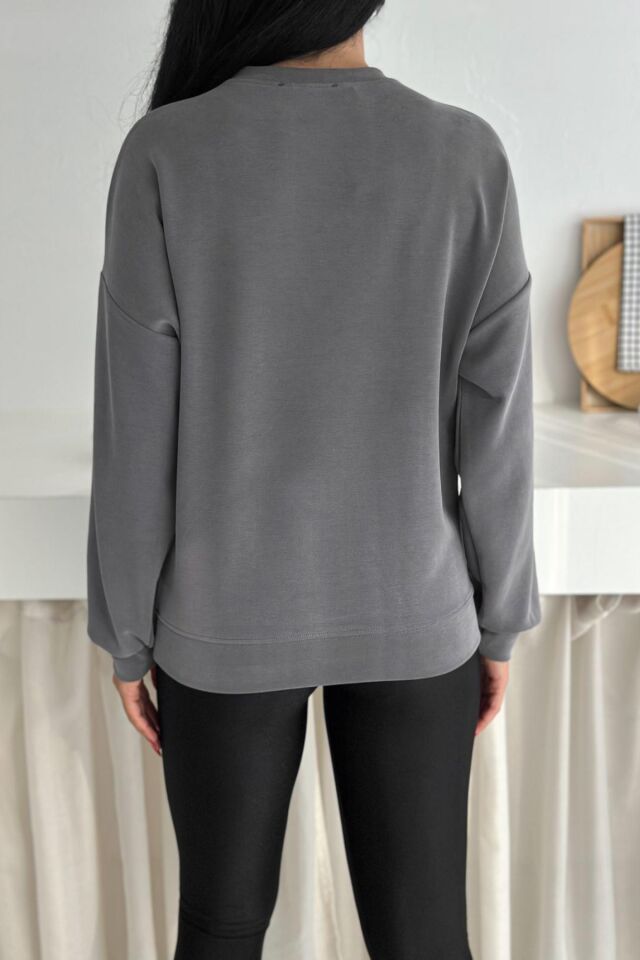 Balenbi Premium Modal Kumaş Bisiklet Yaka Kadın Sweatshirt 1124 XL - Gri