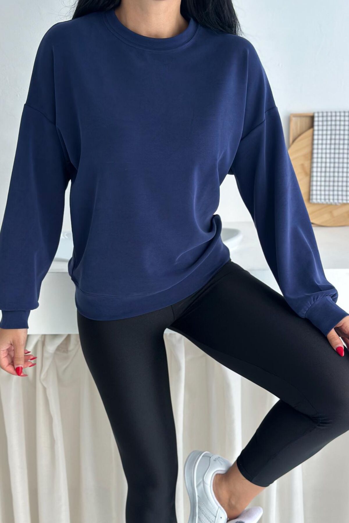 Balenbi Premium Modal Kumaş Bisiklet Yaka Kadın Sweatshirt 1124 XL - Lacivert