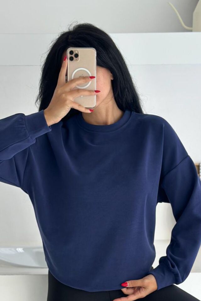 Balenbi Premium Modal Kumaş Bisiklet Yaka Kadın Sweatshirt 1124 XL - Lacivert