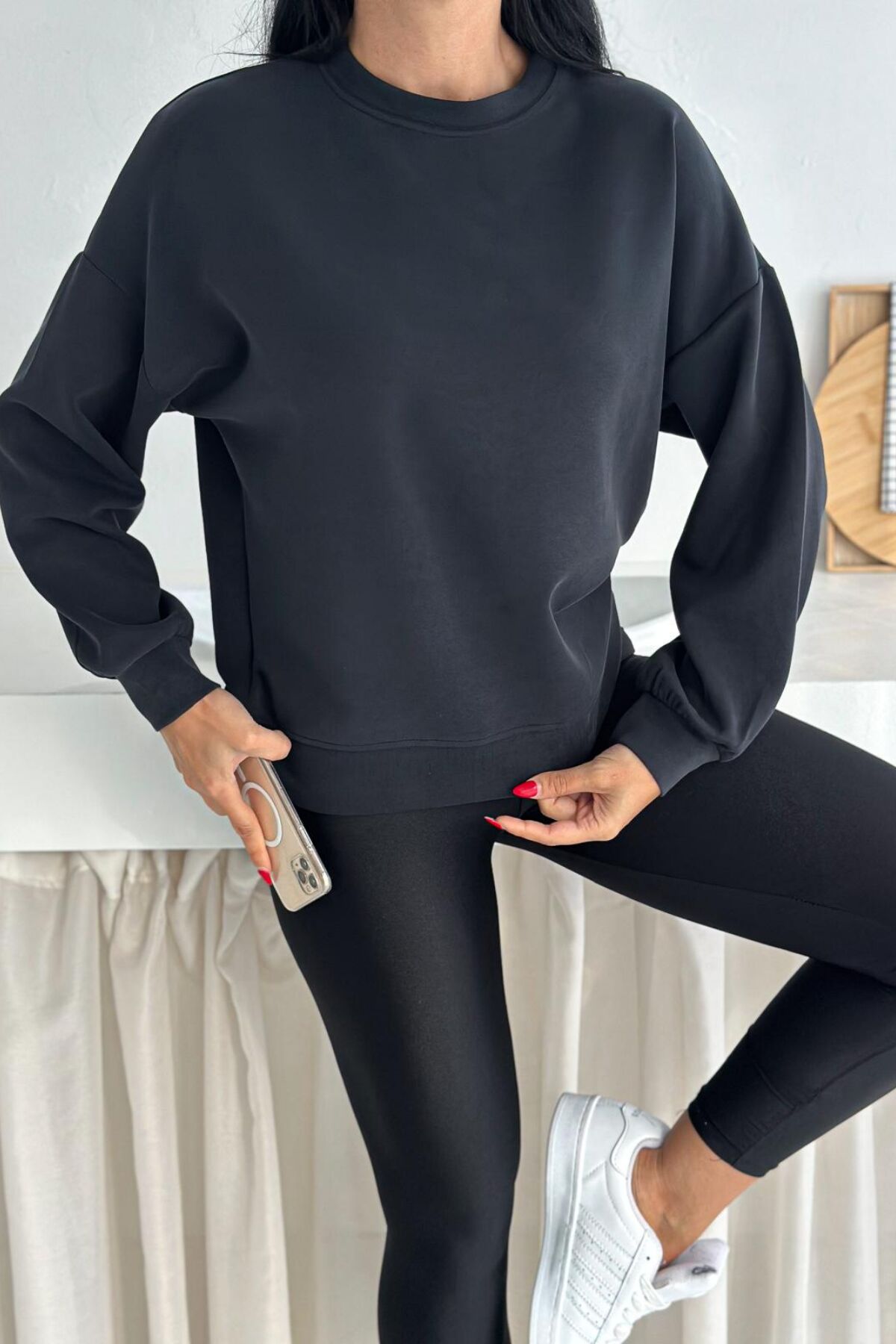 Balenbi Premium Modal Kumaş Bisiklet Yaka Kadın Sweatshirt 1124 XL - Siyah