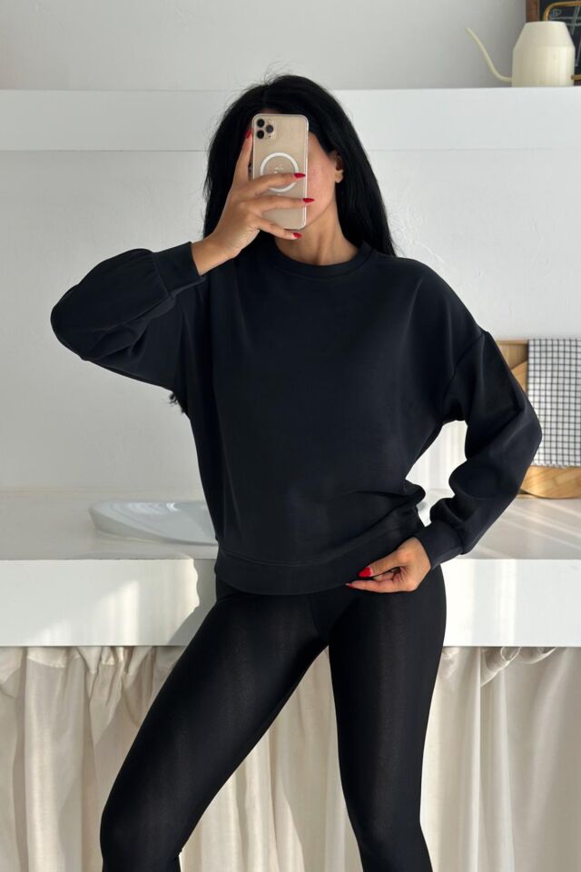 Balenbi Premium Modal Kumaş Bisiklet Yaka Kadın Sweatshirt 1124 XL - Siyah