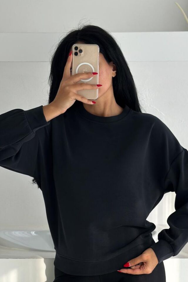 Balenbi Premium Modal Kumaş Bisiklet Yaka Kadın Sweatshirt 1124 XL - Siyah