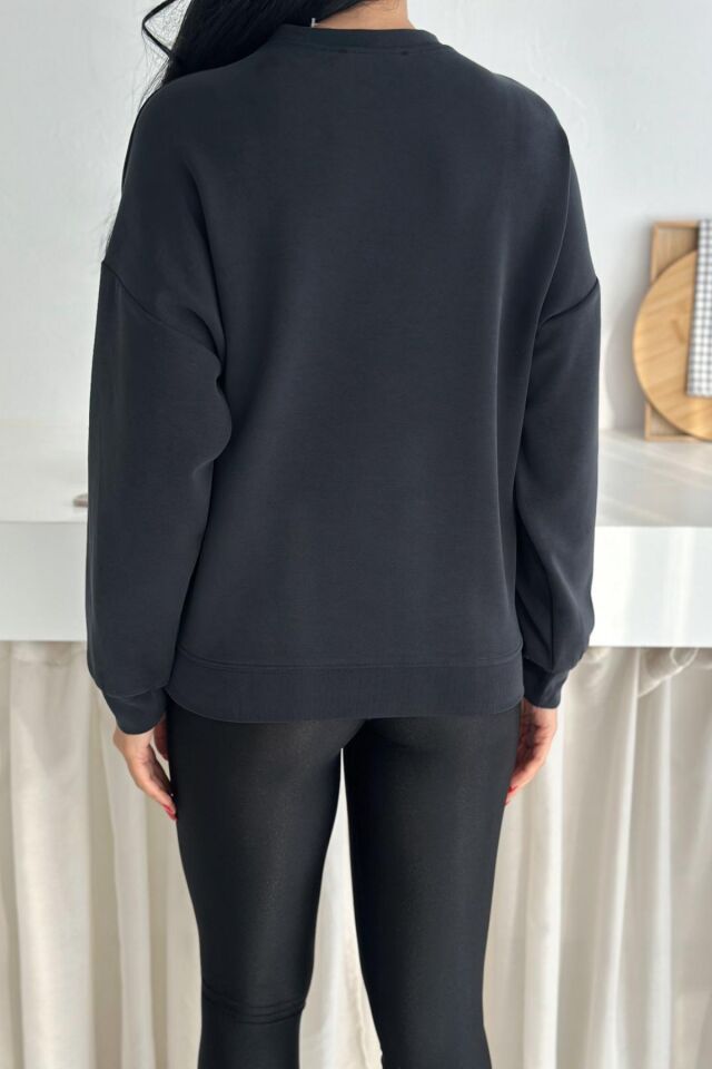 Balenbi Premium Modal Kumaş Bisiklet Yaka Kadın Sweatshirt 1124 XL - Siyah