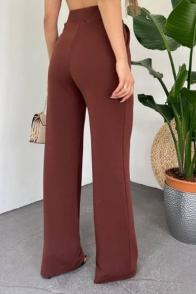 Balenbi Kadın Likralı Cırt Kapama Palazzo Pantolon 1077 36 - Kahverengi