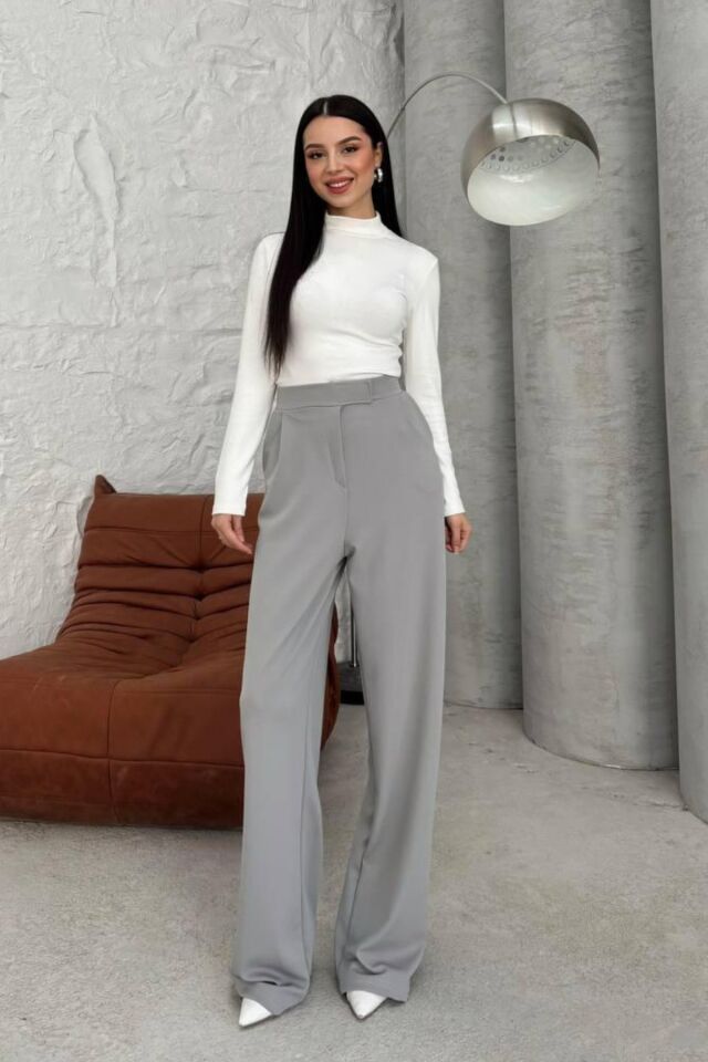 Balenbi Kadın Likralı Cırt Kapama Palazzo Pantolon 1077 34 - Gri