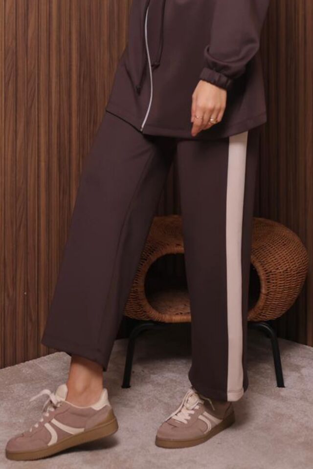 Balenbi Kadın Scuba Kumaş Beli Büzgü Kemerli Tesettür Takım 1123 M - Kahverengi