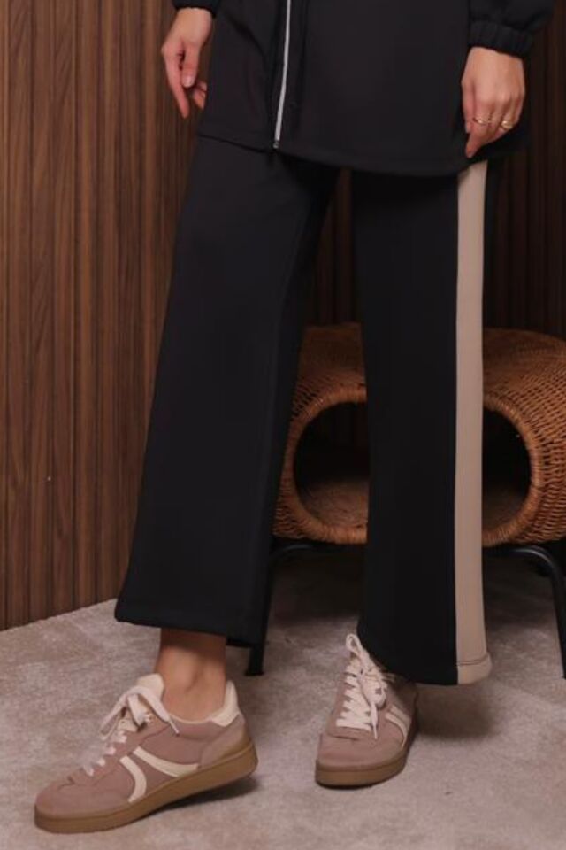 Balenbi Kadın Scuba Kumaş Beli Büzgü Kemerli Tesettür Takım 1123 M - Siyah