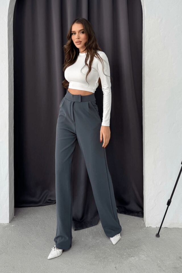 Balenbi Kadın Likralı Cırt Kapama Palazzo Pantolon 1077 36 - Füme