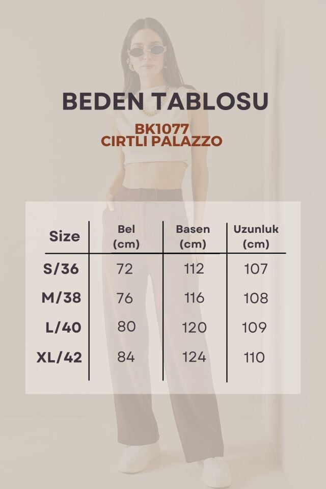 Balenbi Kadın Likralı Cırt Kapama Palazzo Pantolon 1077 Füme - 36