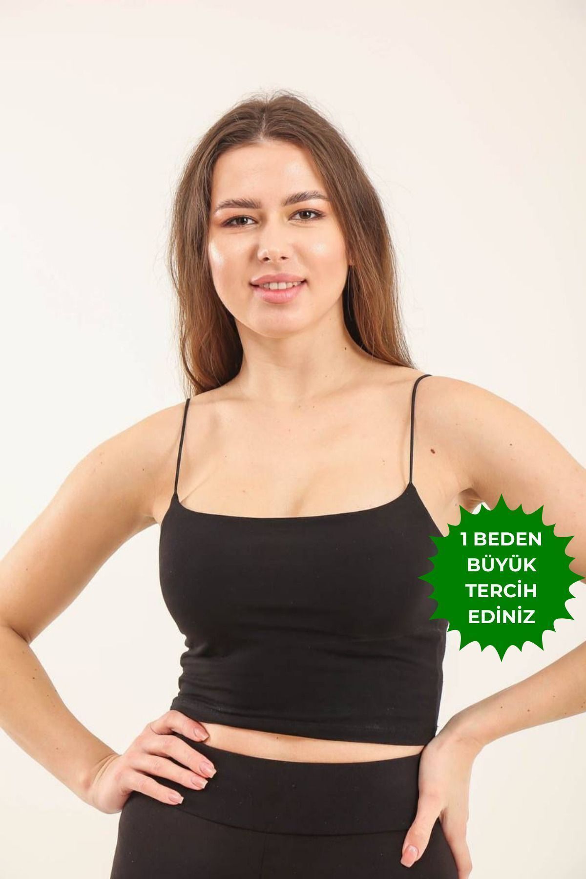 Balenbi Kadın Basic Ip Askılı Penye Crop Body 1066 S - Siyah