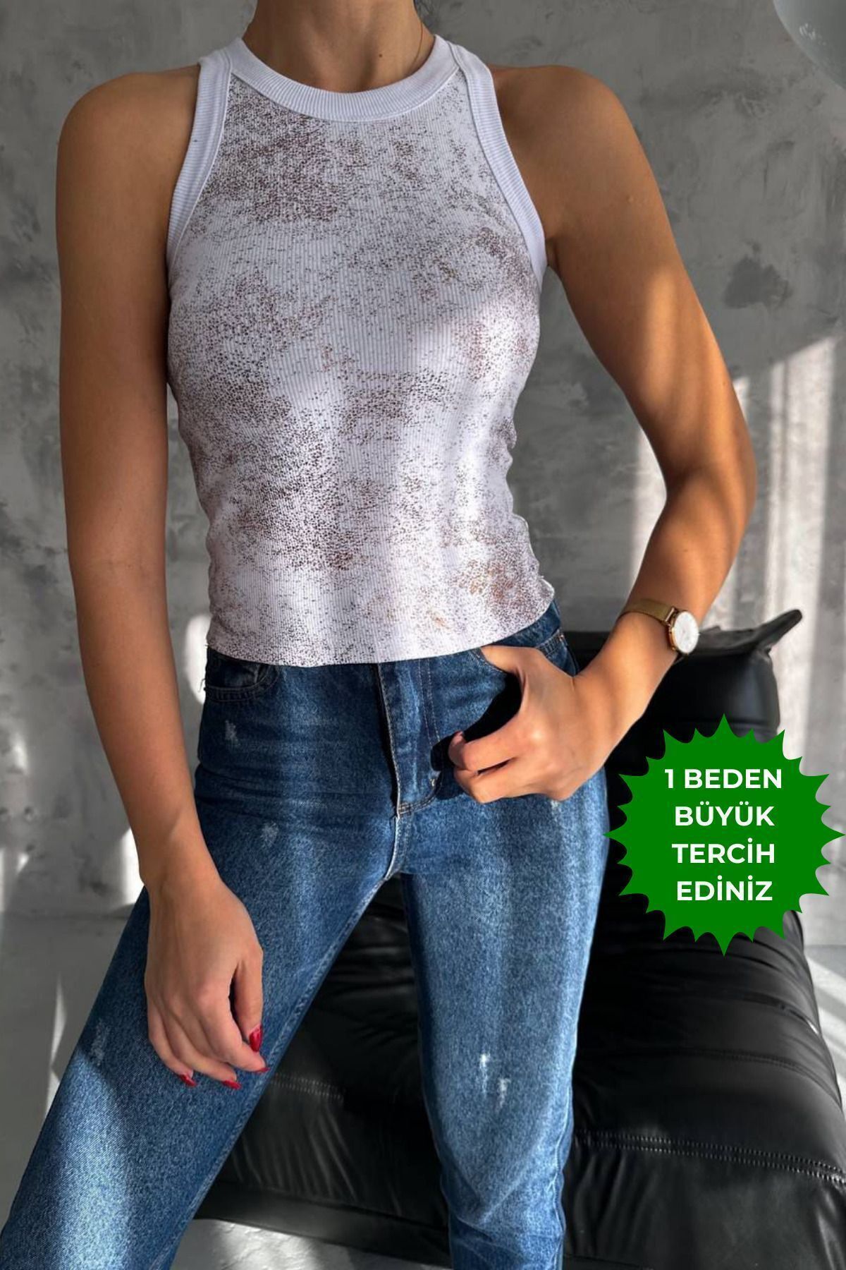 Balenbi Kadın Sim Baskılı Kolsuz Kaşkorse Body 1065 M - Beyaz 2