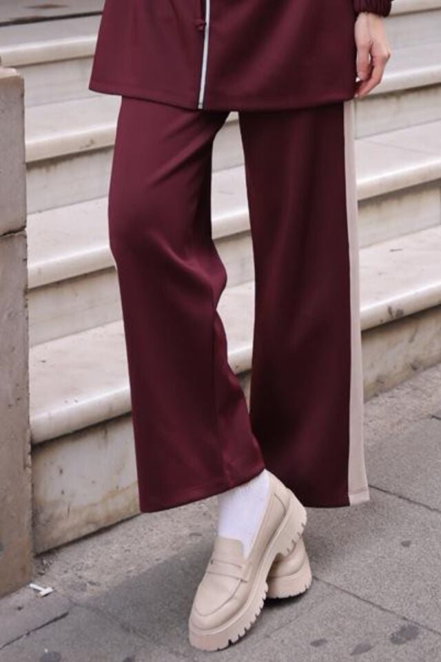 Balenbi Kadın Scuba Kumaş Beli Büzgü Kemerli Tesettür Takım 1123 XL - Bordo