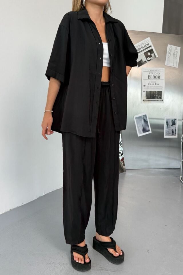 Feela Moda Kadın Modal Dokuma Kısa Kol Salaş Takım 2014 Siyah - 38