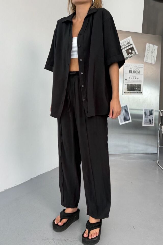 Feela Moda Kadın Modal Dokuma Kısa Kol Salaş Takım 2014 38 - Siyah