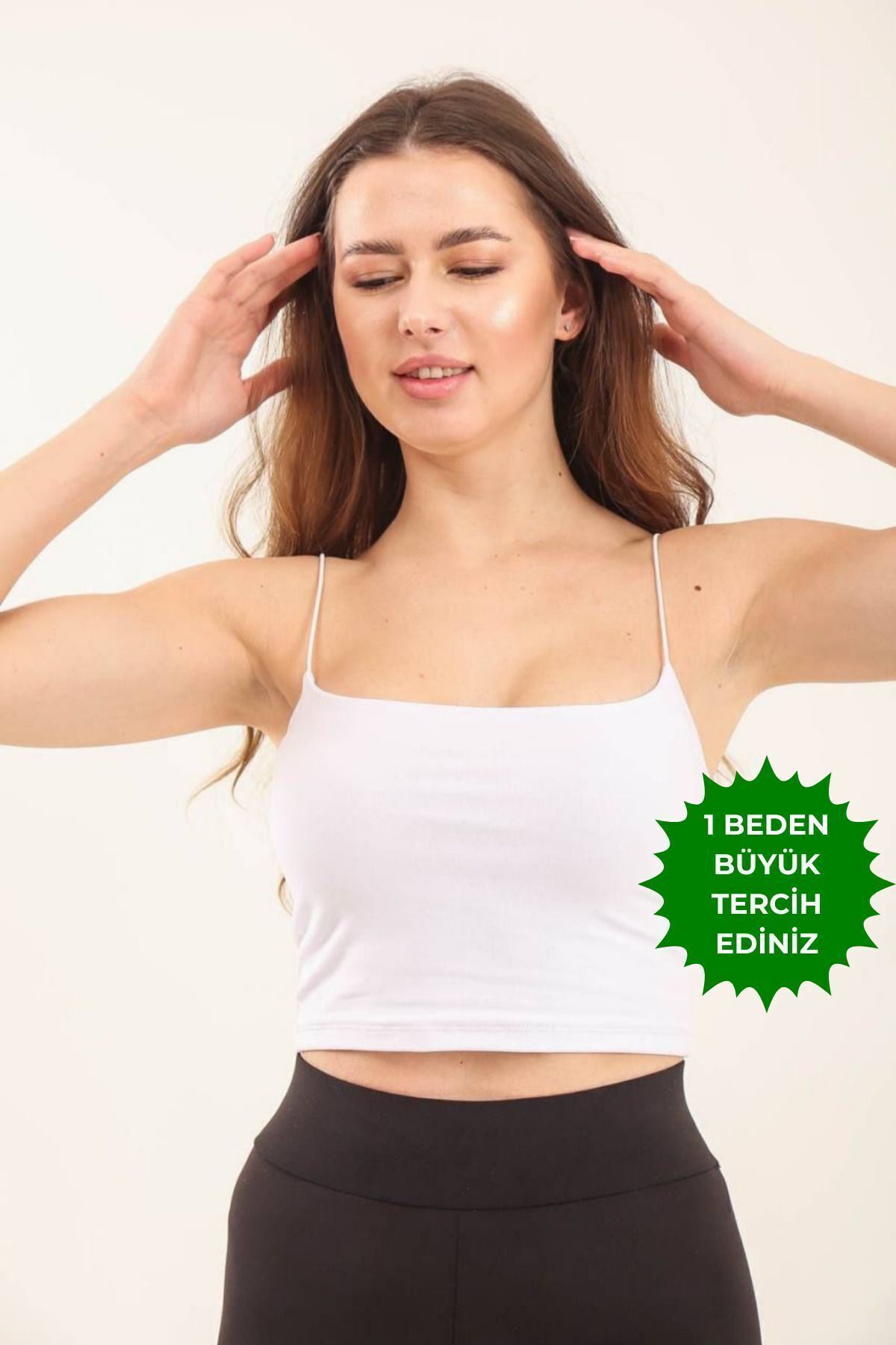 Balenbi Kadın Basic Ip Askılı Penye Crop Body 1066 S - Beyaz