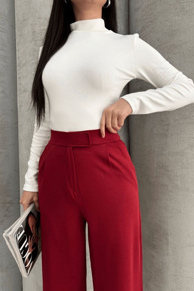 Balenbi Kadın Likralı Cırt Kapama Palazzo Pantolon 1077 36 - Bordo