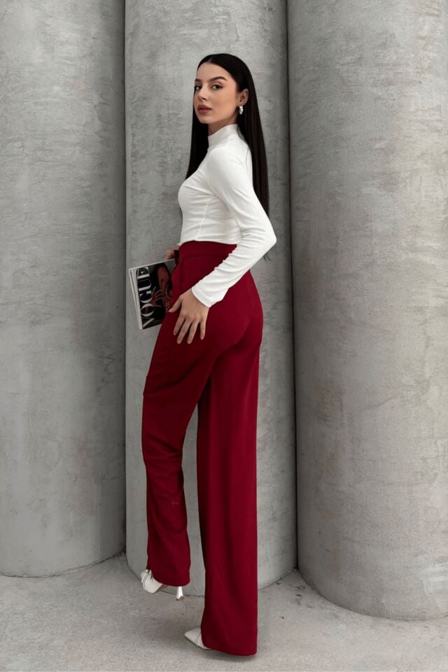 Balenbi Kadın Likralı Cırt Kapama Palazzo Pantolon 1077 36 - Bordo