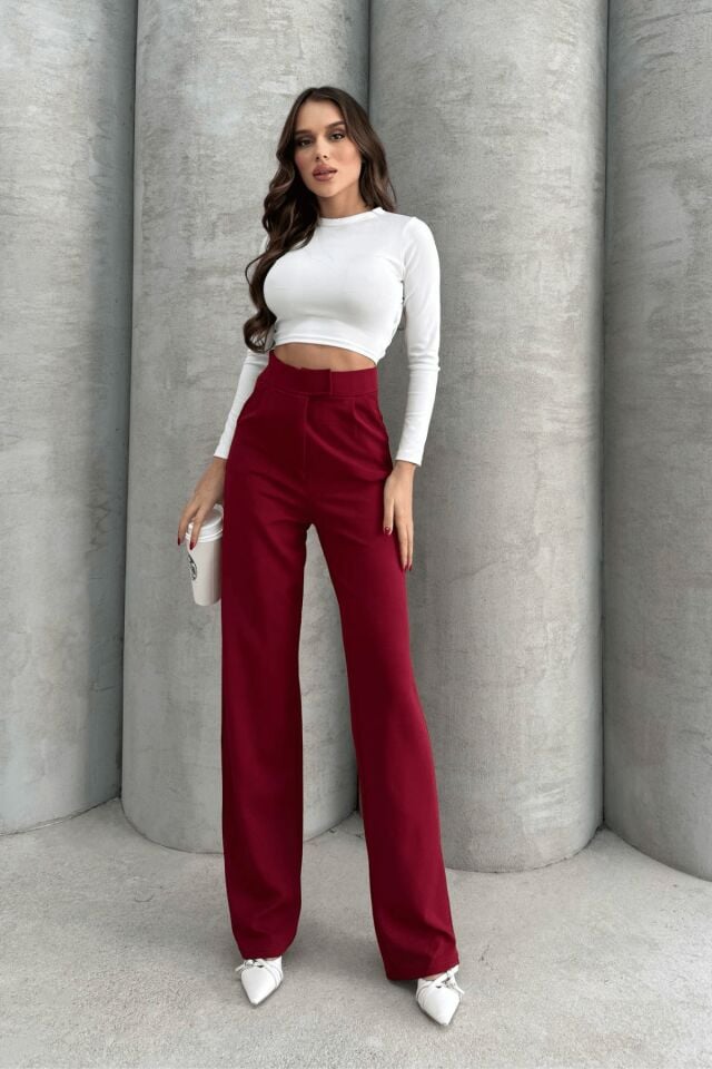 Balenbi Kadın Likralı Cırt Kapama Palazzo Pantolon 1077 36 - Bordo