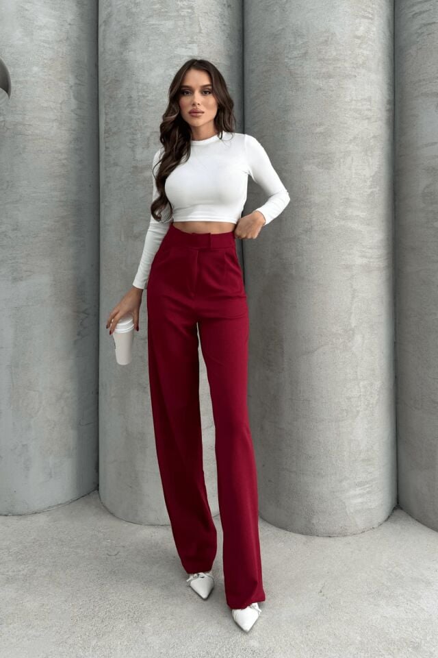 Balenbi Kadın Likralı Cırt Kapama Palazzo Pantolon 1077 36 - Bordo