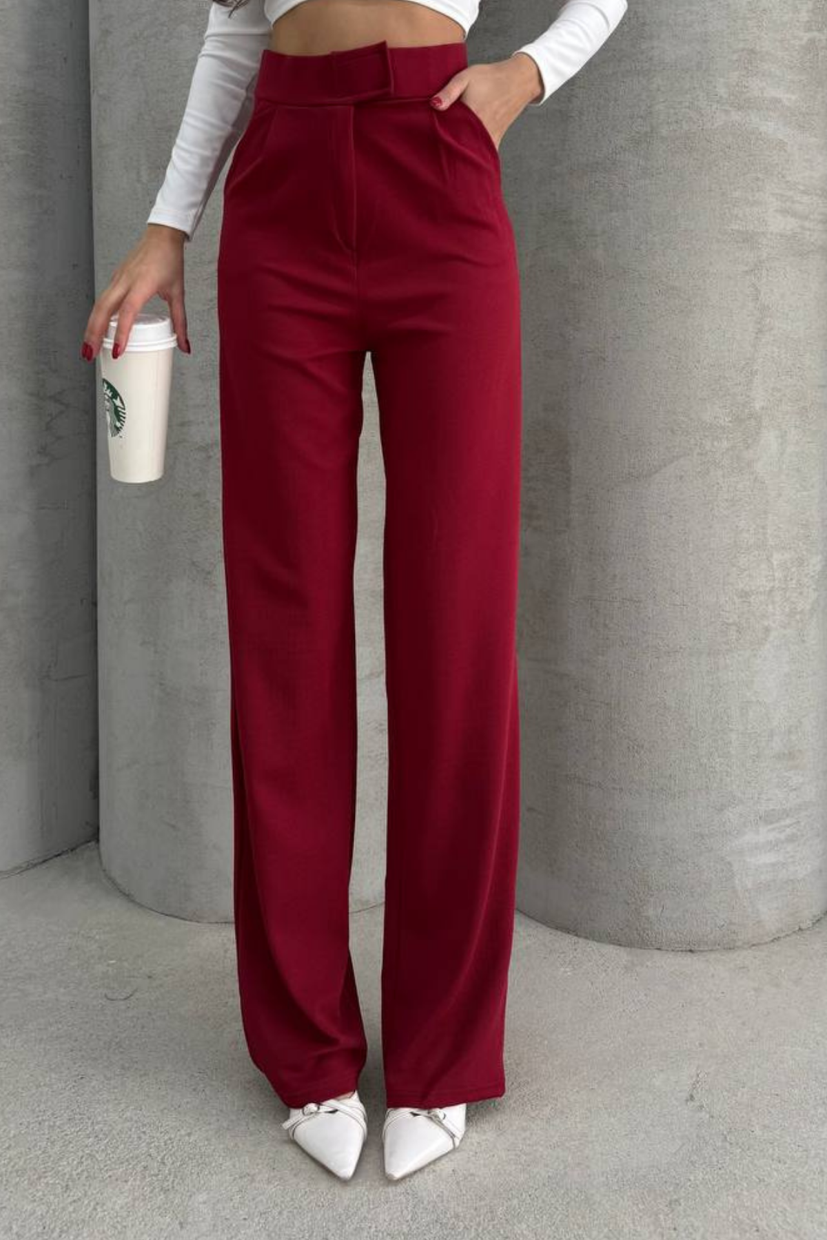 Balenbi Kadın Likralı Cırt Kapama Palazzo Pantolon 1077 36 - Bordo