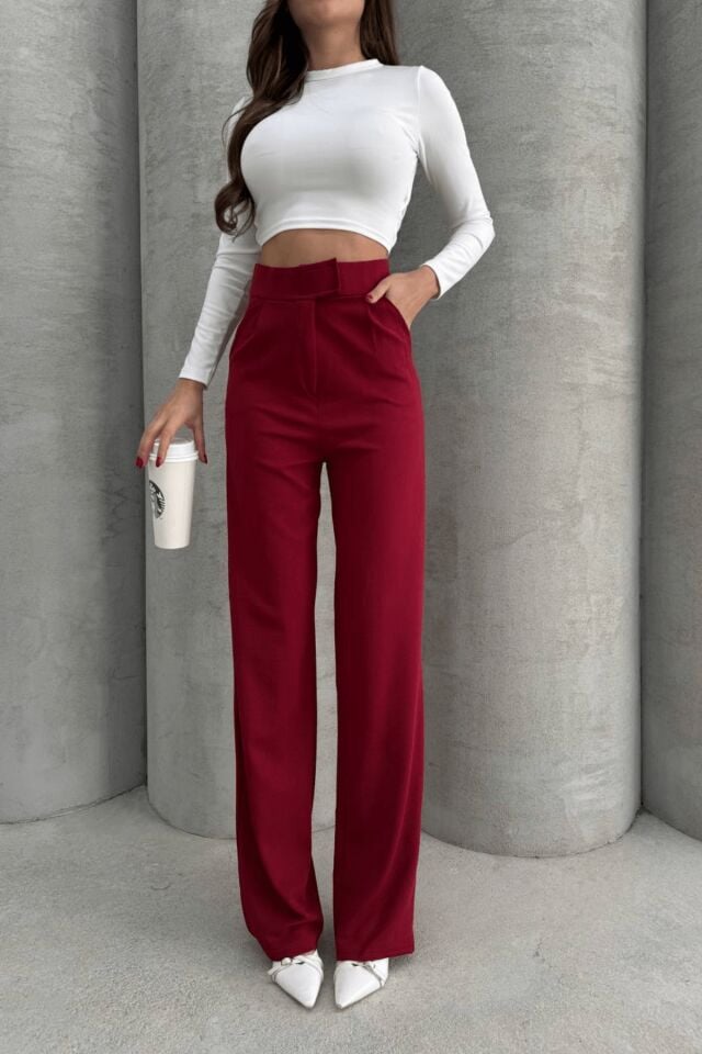 Balenbi Kadın Likralı Cırt Kapama Palazzo Pantolon 1077 36 - Bordo