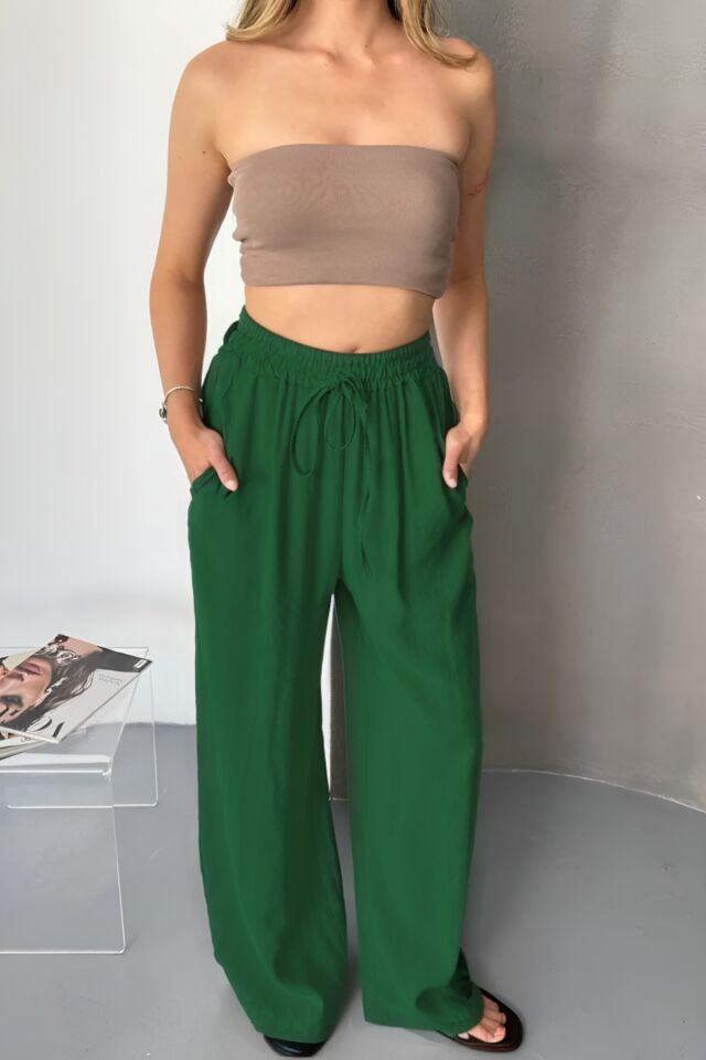 Feela Moda Kadın Modal Dokuma Beli Lastikli Palazzo Kadın Pantolon 2016 40 - Yeşil