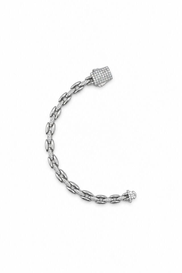 Balenbi Jewelry Kadın Taşlı Oval Halka Detaylı Gümüş Renk Kararmaz Çelik Zincir Bileklik 1096 Gümüş