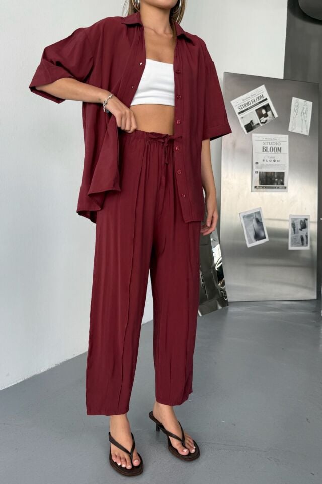 Feela Moda Kadın Modal Dokuma Kısa Kol Salaş Takım 2014 38 - Bordo