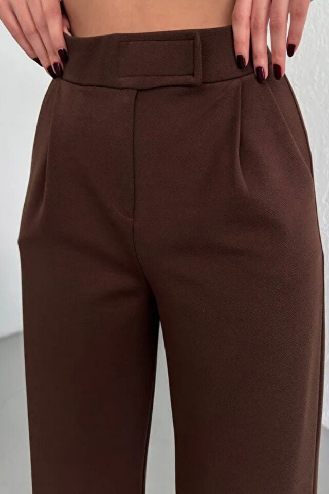 Balenbi Kadın Likralı Cırt Kapama Palazzo Pantolon 1077 38 - Acı Kahve