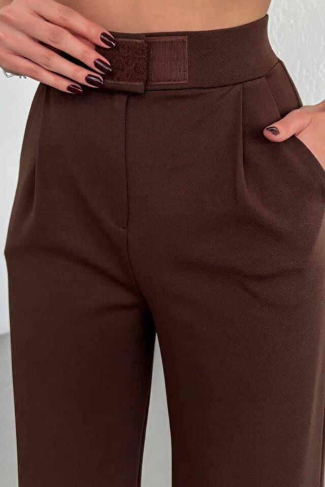 Balenbi Kadın Likralı Cırt Kapama Palazzo Pantolon 1077 38 - Acı Kahve