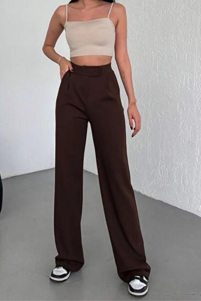 Balenbi Kadın Likralı Cırt Kapama Palazzo Pantolon 1077 38 - Acı Kahve