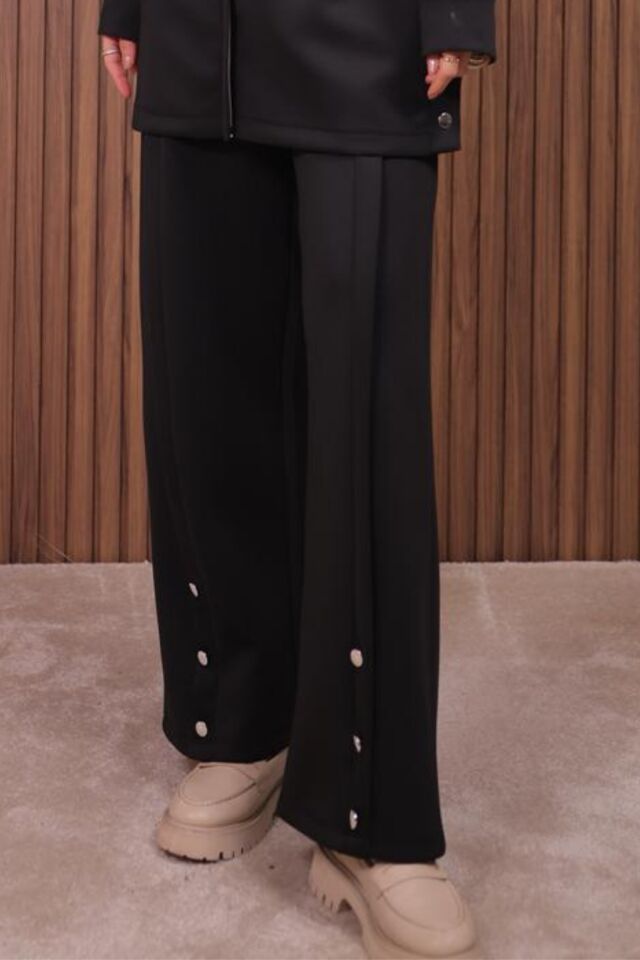 Balenbi Kadın Scuba Kumaş Pantolon Düğme Detaylı Tesettür Takım 1122 M - Siyah