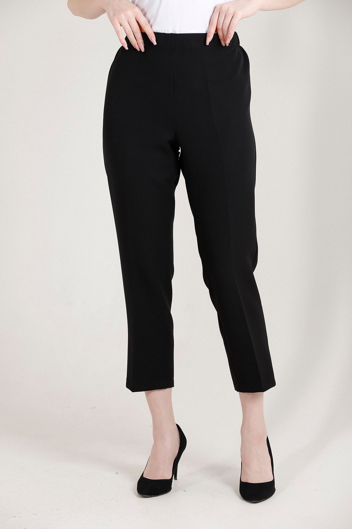 Balenbi Kadın Büyük Beden Havuç Paça Likralı Dokuma Pantolon 1004 54 - Siyah