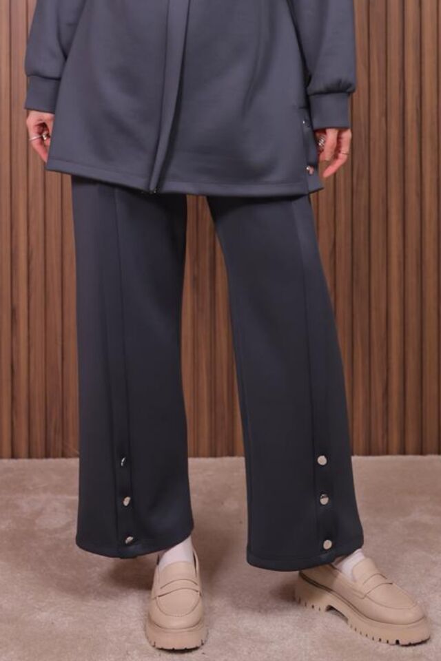 Balenbi Kadın Scuba Kumaş Pantolon Düğme Detaylı Tesettür Takım 1122 XL - Antrasit