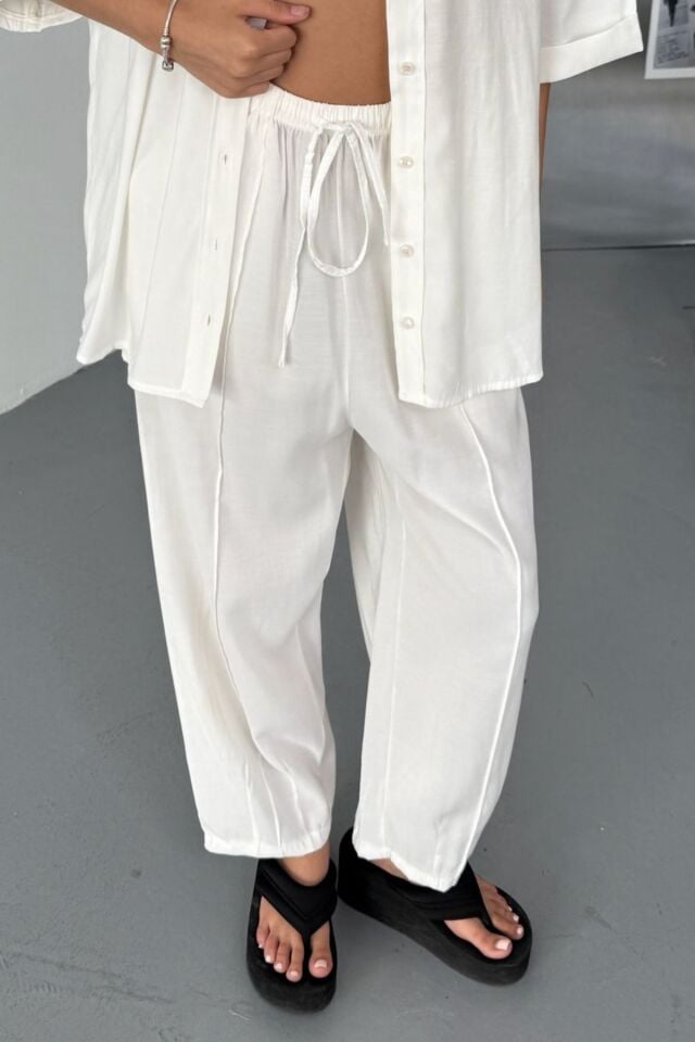 Feela Moda Kadın Modal Dokuma Kısa Kol Salaş Takım 2014 36 - Beyaz