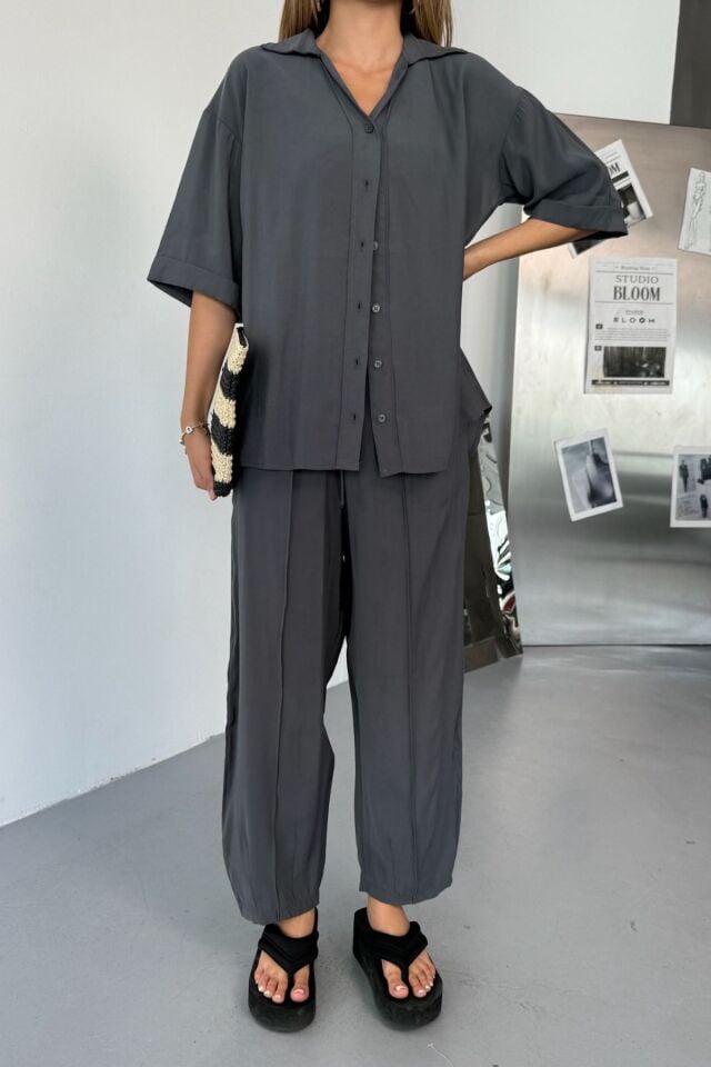 Feela Moda Kadın Modal Dokuma Kısa Kol Salaş Takım 2014 36 - Antrasit