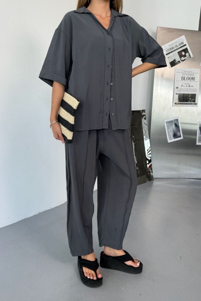 Feela Moda Kadın Modal Dokuma Kısa Kol Salaş Takım 2014 36 - Antrasit