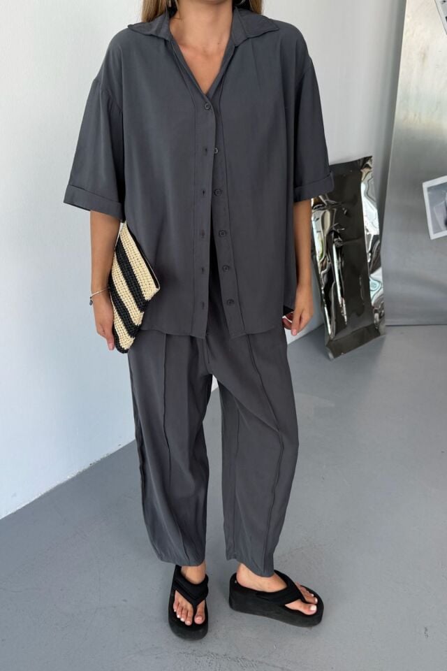 Feela Moda Kadın Modal Dokuma Kısa Kol Salaş Takım 2014 36 - Antrasit