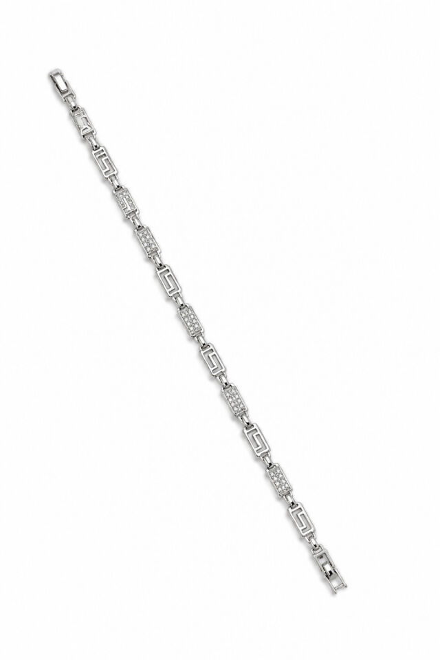 Balenbi Jewelry Kararmaz Çelik Taş Detaylı Grek Desenli Gümüş Renk Kadın Bileklik 1112 Gümüş